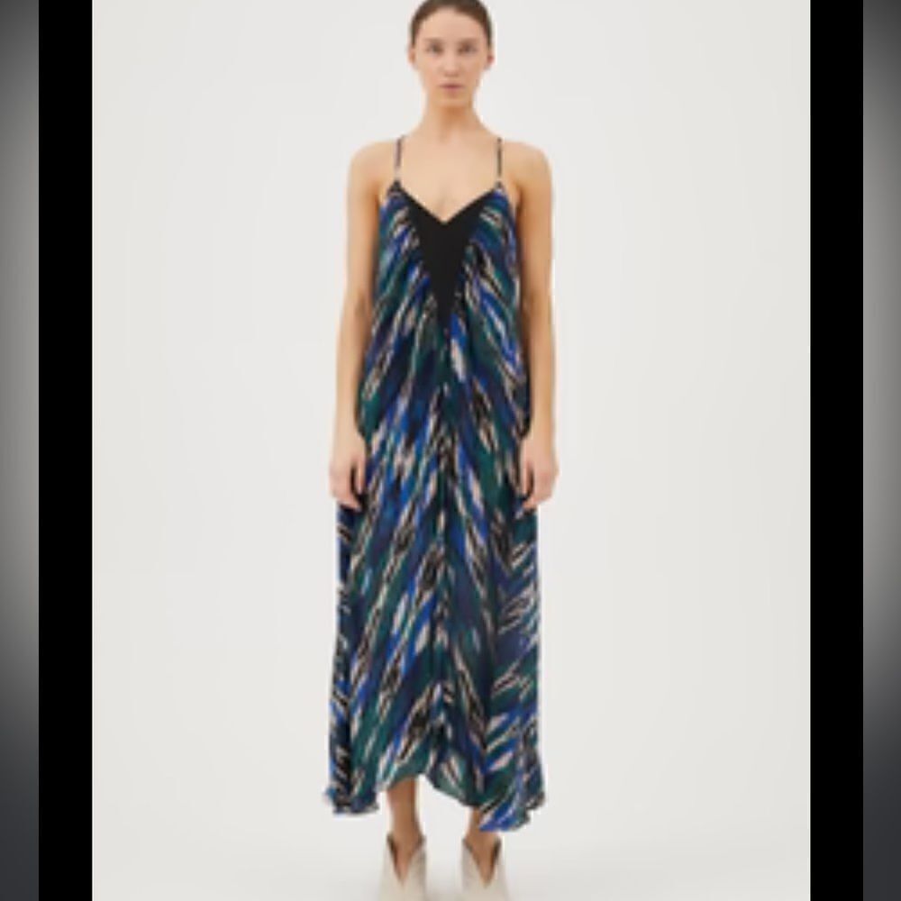 New Maria Cher Noia Fio Strap Blue Print Dress Silk Small
